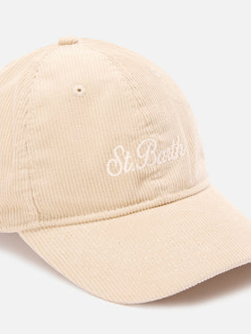 Cappello Baseball beige in velluto a coste con ricamo logo