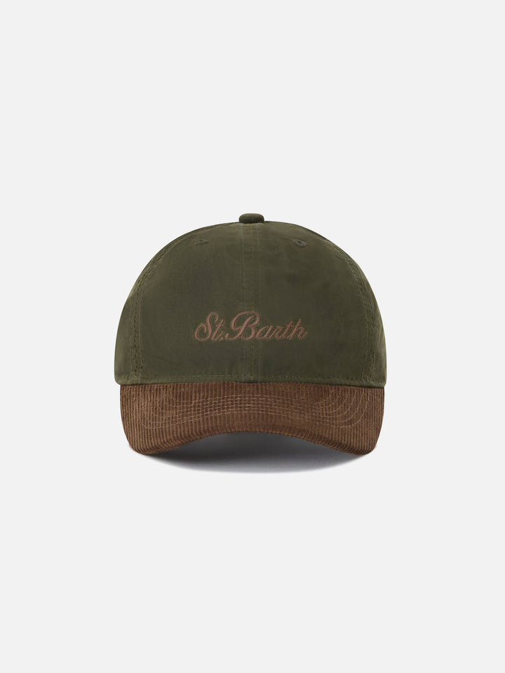 Casquette en velours côtelé ciré vert militaire Baseball avec broderie du logo 