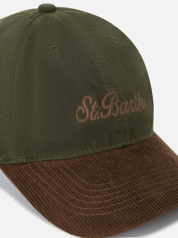 Military green Baseball waxed corduroy cap with logo embroidery
