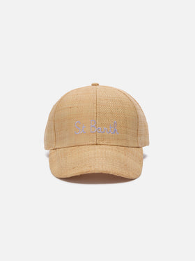 Baseball beige raffia cap with St. Barth embroidery