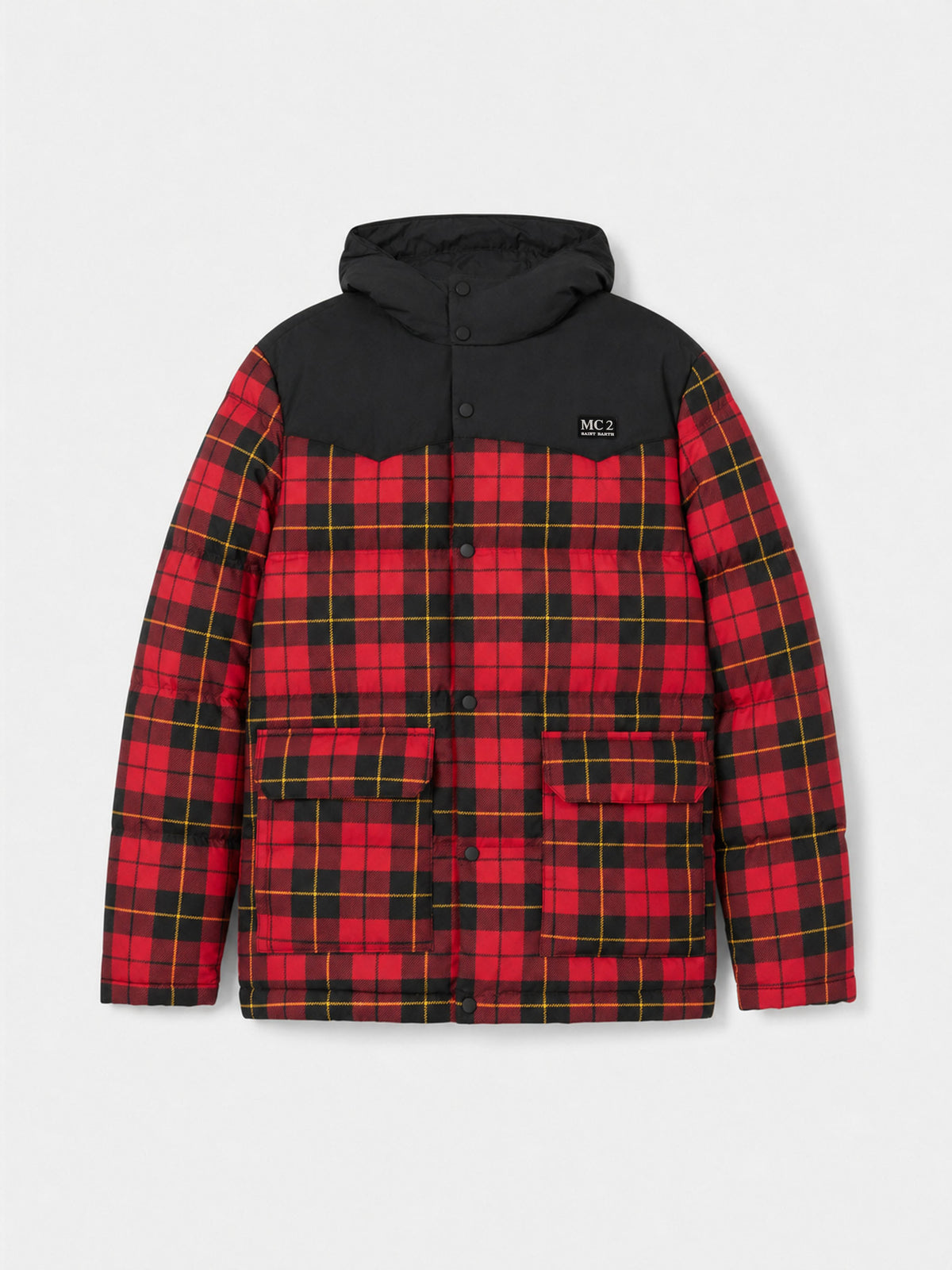 Piumino Baxter Tex con cappuccio con stampa tartan rossa