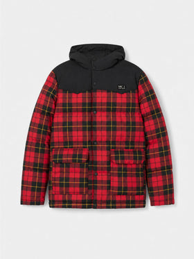 Piumino Baxter Tex con cappuccio con stampa tartan rossa