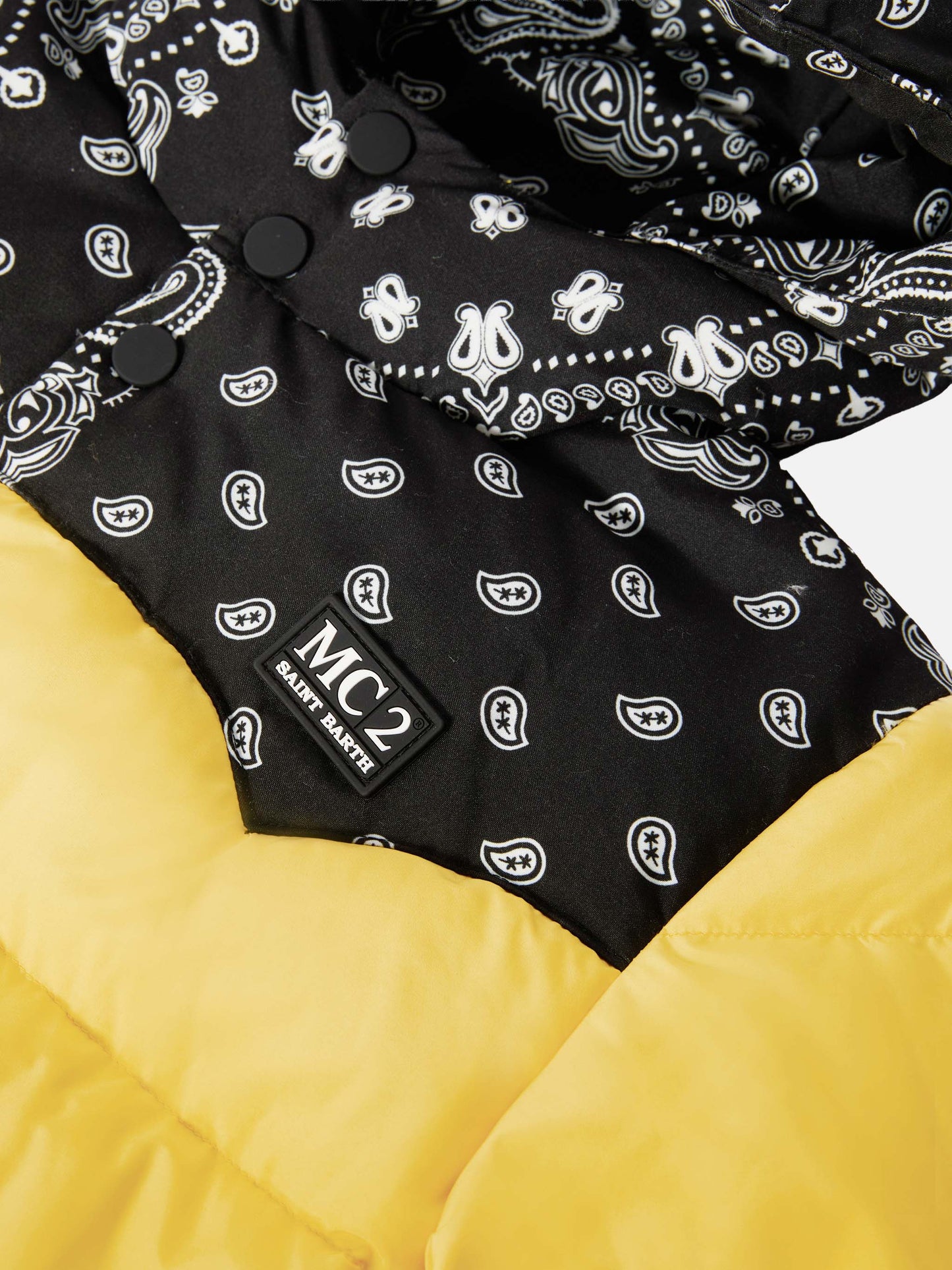 Hooded down padded jacket Baxter Jr with bandanna print