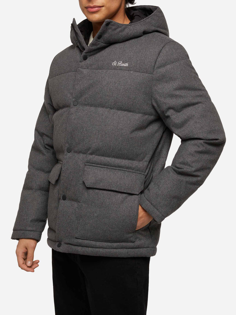 Grey wooly hooded down jacket Baxter