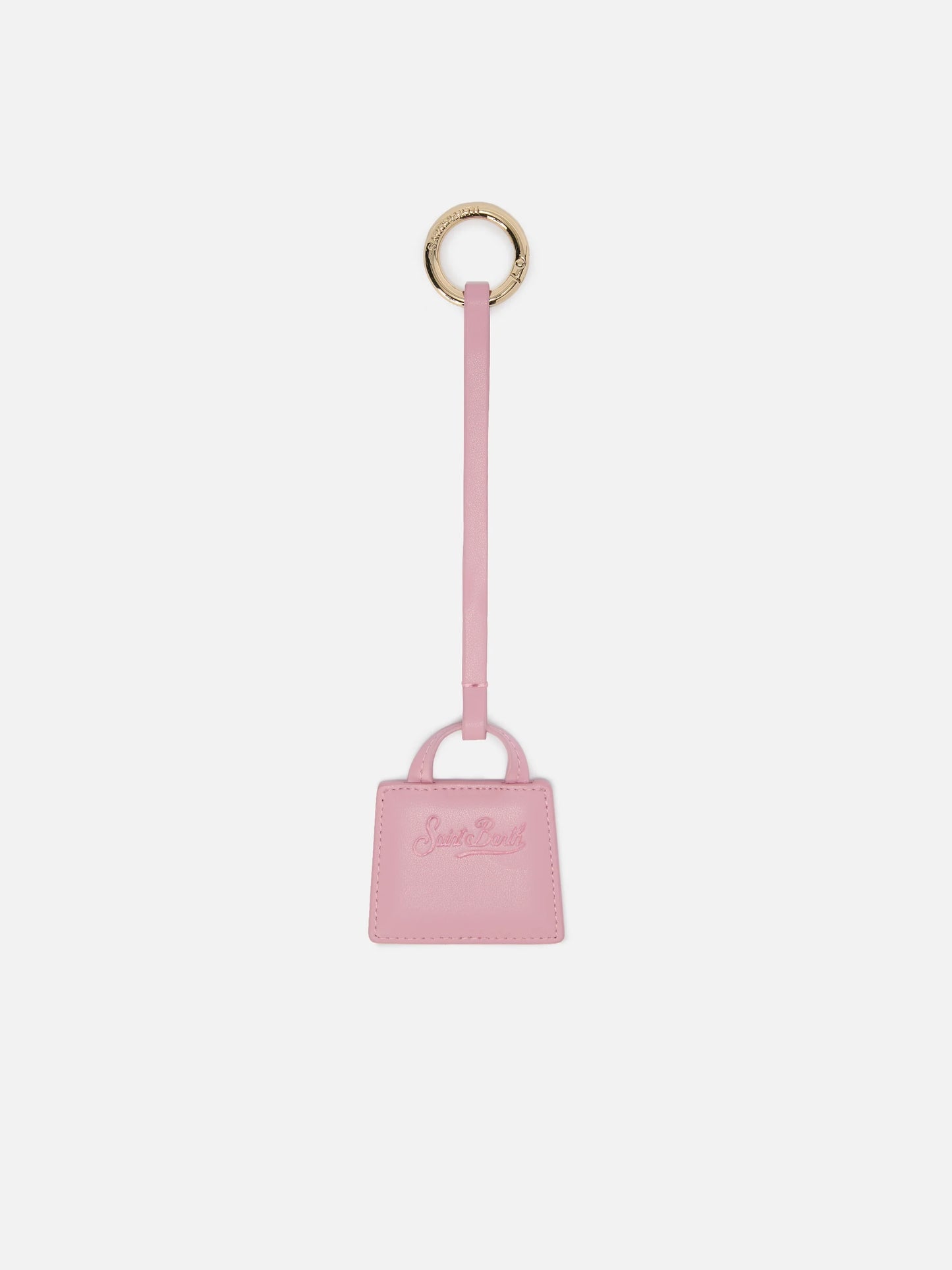 Light pink smooth leather bag charm with embossed logo