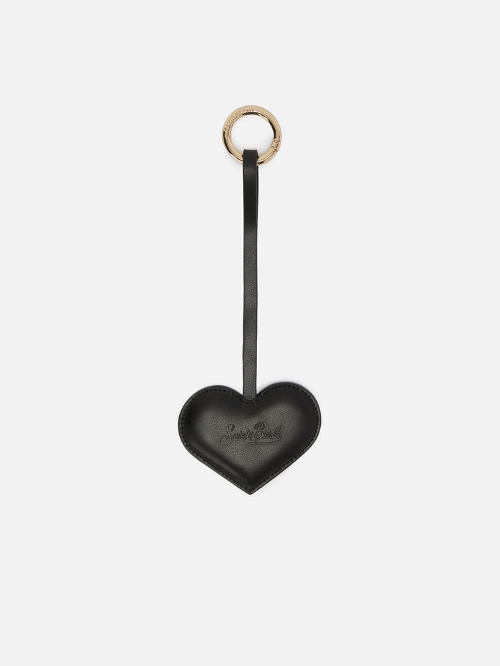Heart Bag Charm in black leather