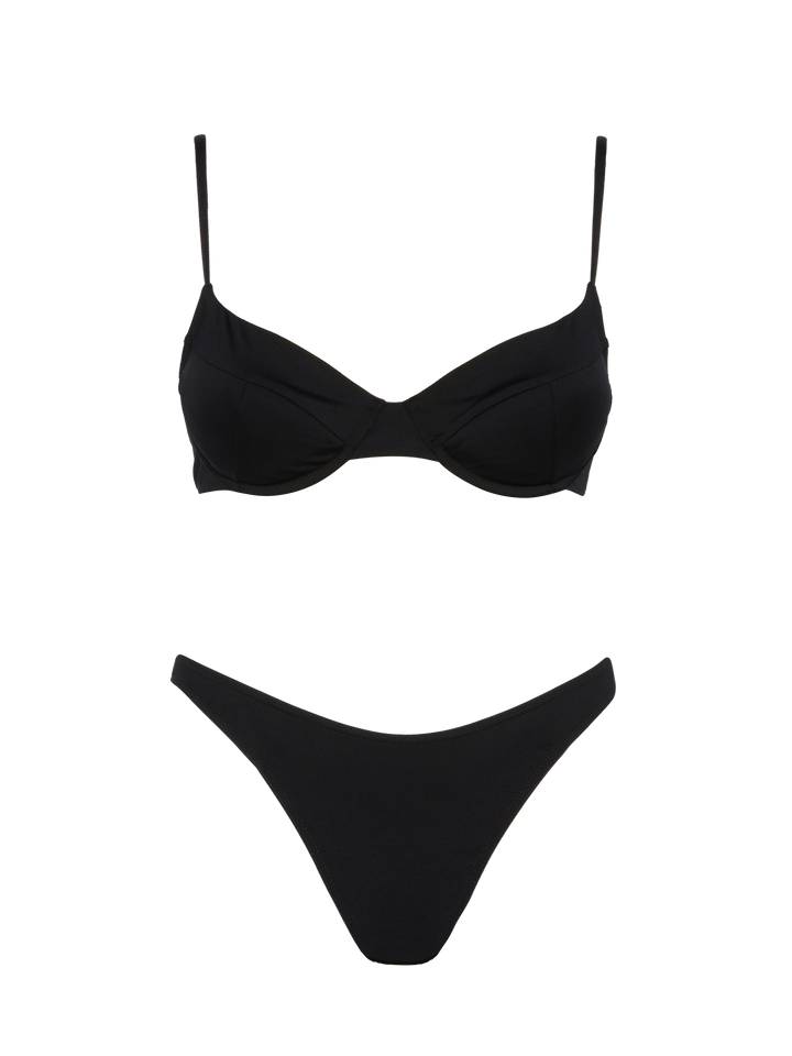 Bea bralette nera con ferretto - Slip mare classico Lido nero