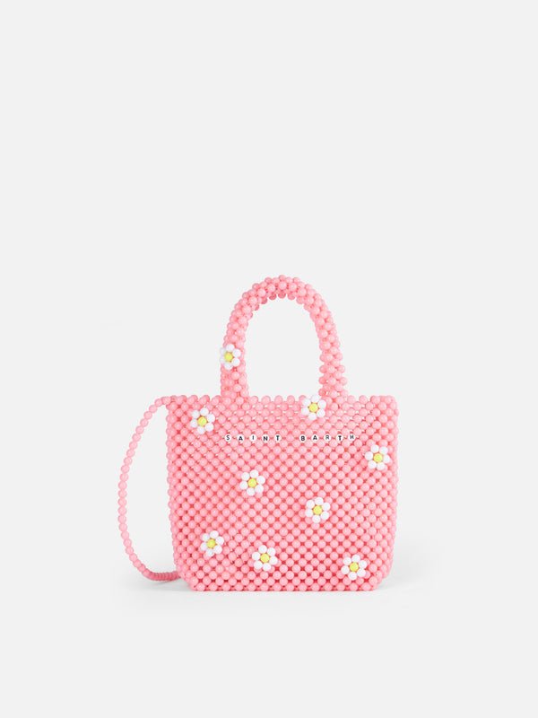 Kleine Tasche mit rosa Blumenperlen