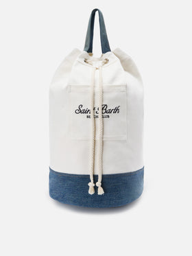 Zaino Beach Backpack in tessuto bianco e azzurro con logo ricamato