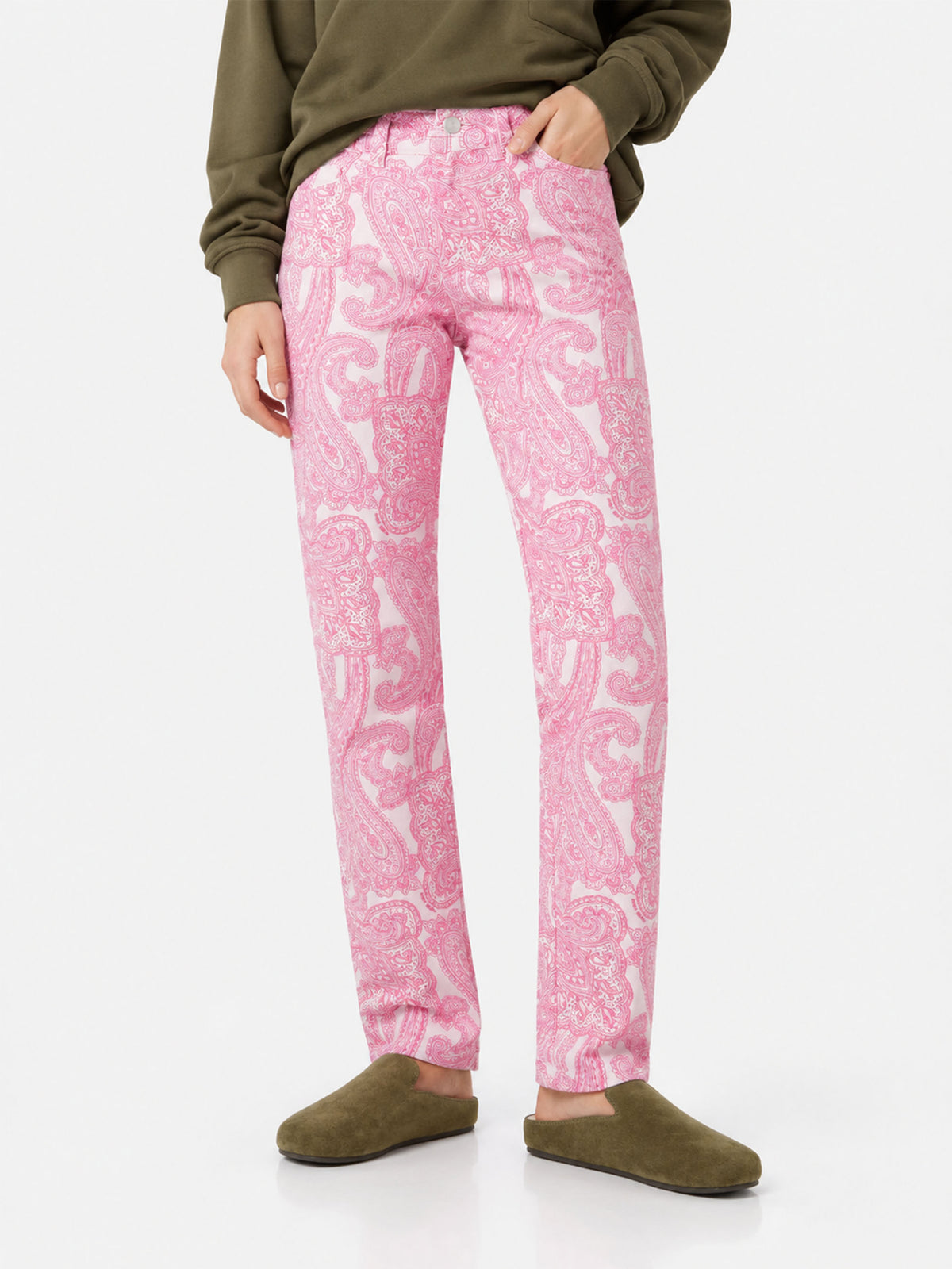 Pink paisley Belleville denim pants