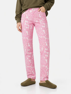 Pink paisley Belleville denim pants