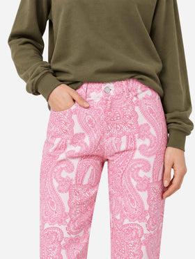 Pink paisley Belleville denim pants