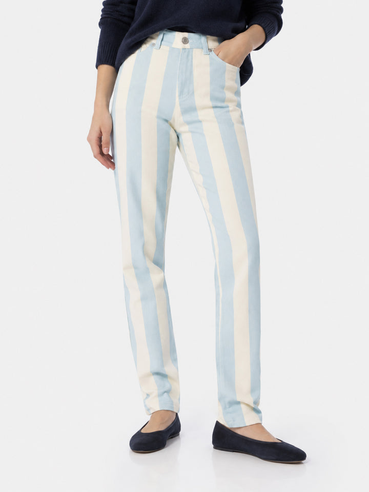 Pantalon en denim rayé bleu clair Belleville 