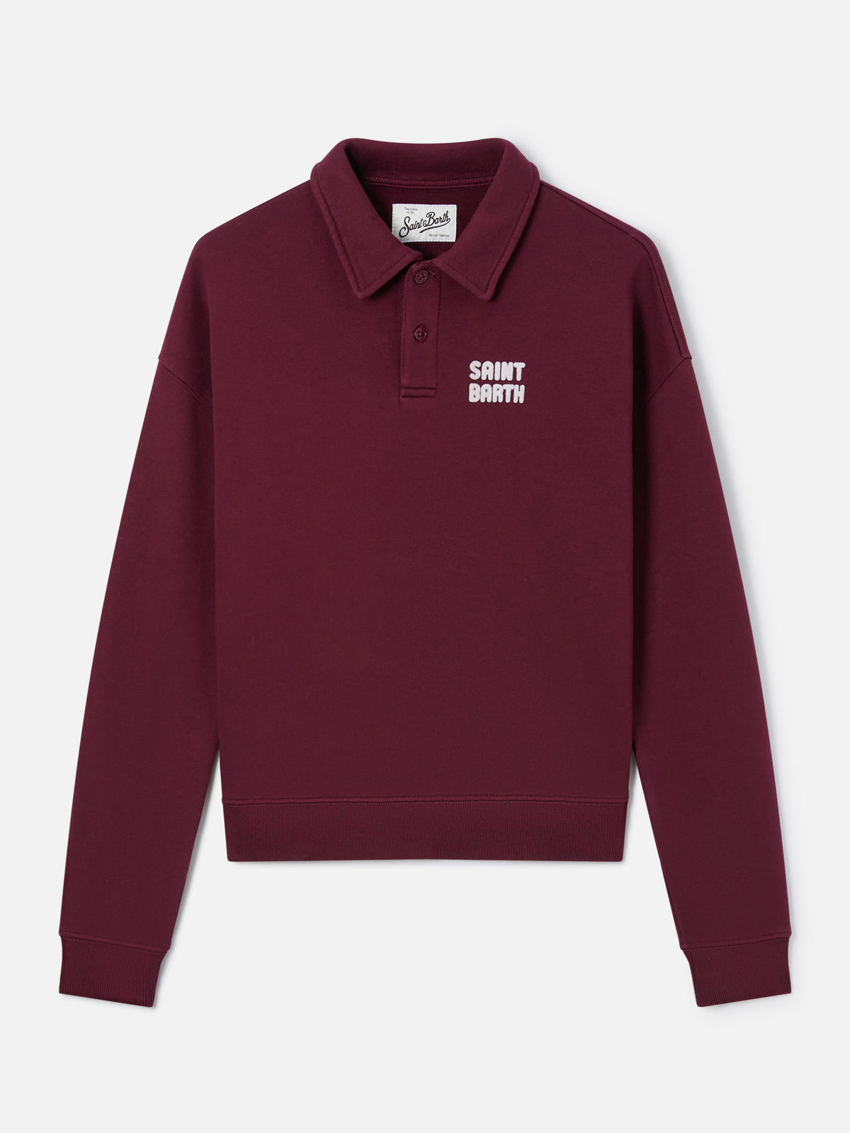 Polo in cotone Berenice bordeaux con stampa Saint Barth in flock