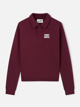 Polo in cotone Berenice bordeaux con stampa Saint Barth in flock