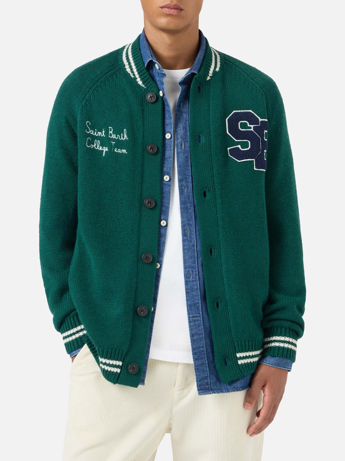 Green knit bomber college style Benjamin