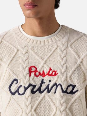 Girocollo bianco Bergen Tricot con ricamo Posta Cortina