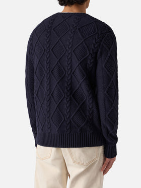 Blue crewneck sweater Bergen Tricot with Cortina Natale '83 embroidery