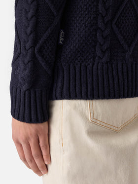 Blue crewneck sweater Bergen Tricot with Cortina Natale '83 embroidery