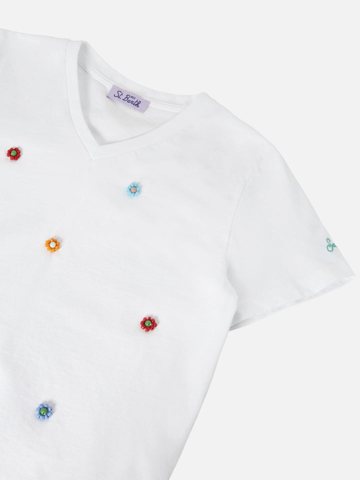 Cotton t-shirt Bessy Jr with beads embellishment