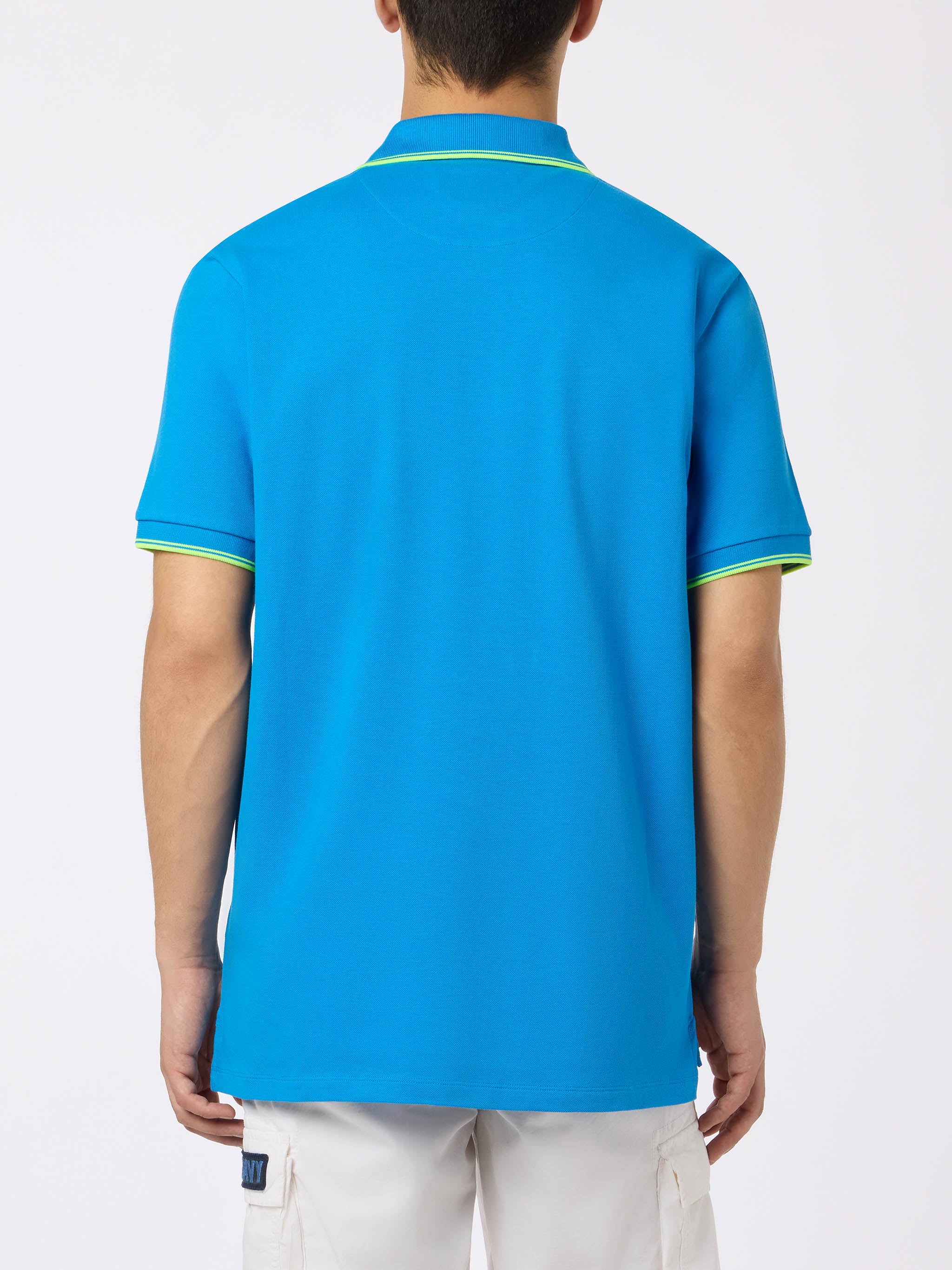 Man bluette cotton piquet polo shirt Beverly Hills with palm