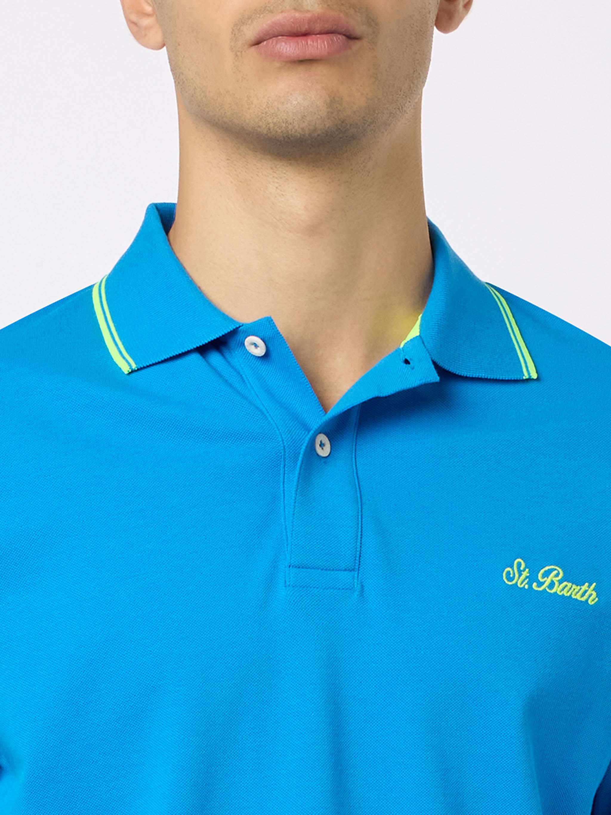 Man bluette cotton piquet polo shirt Beverly Hills with palm