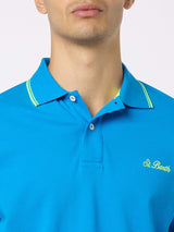 Man bluette cotton piquet polo shirt Beverly Hills with palm embroidery