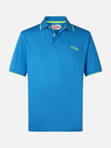 Man bluette cotton piquet polo shirt Beverly Hills with palm embroidery