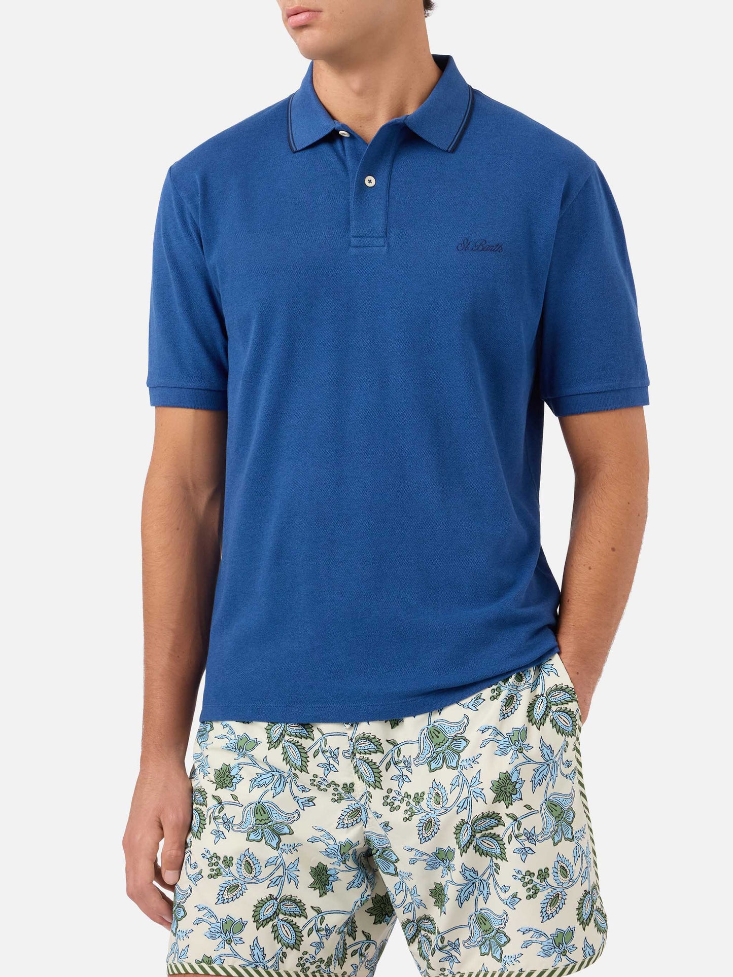 Polo aus Baumwollpiqué in Denimblau Beverly Hills 