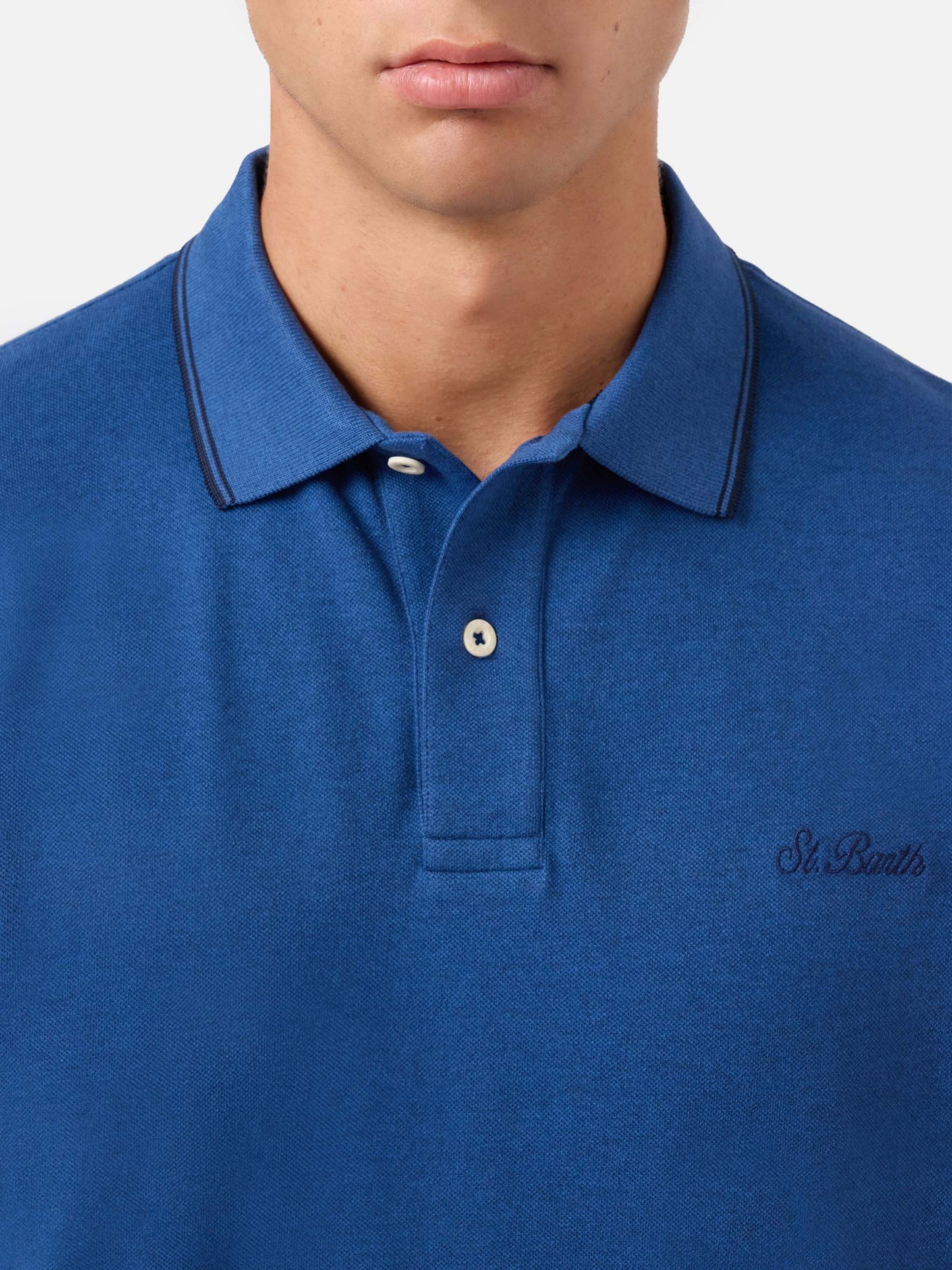 Polo aus Baumwollpiqué in Denimblau Beverly Hills 