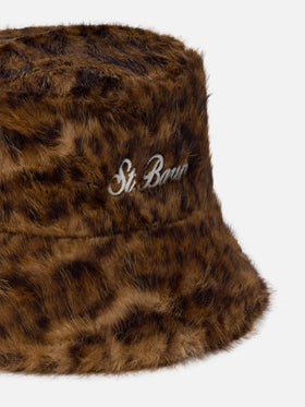 Cappello da pescatore Bucket Hat Fur in faux fur leopardato