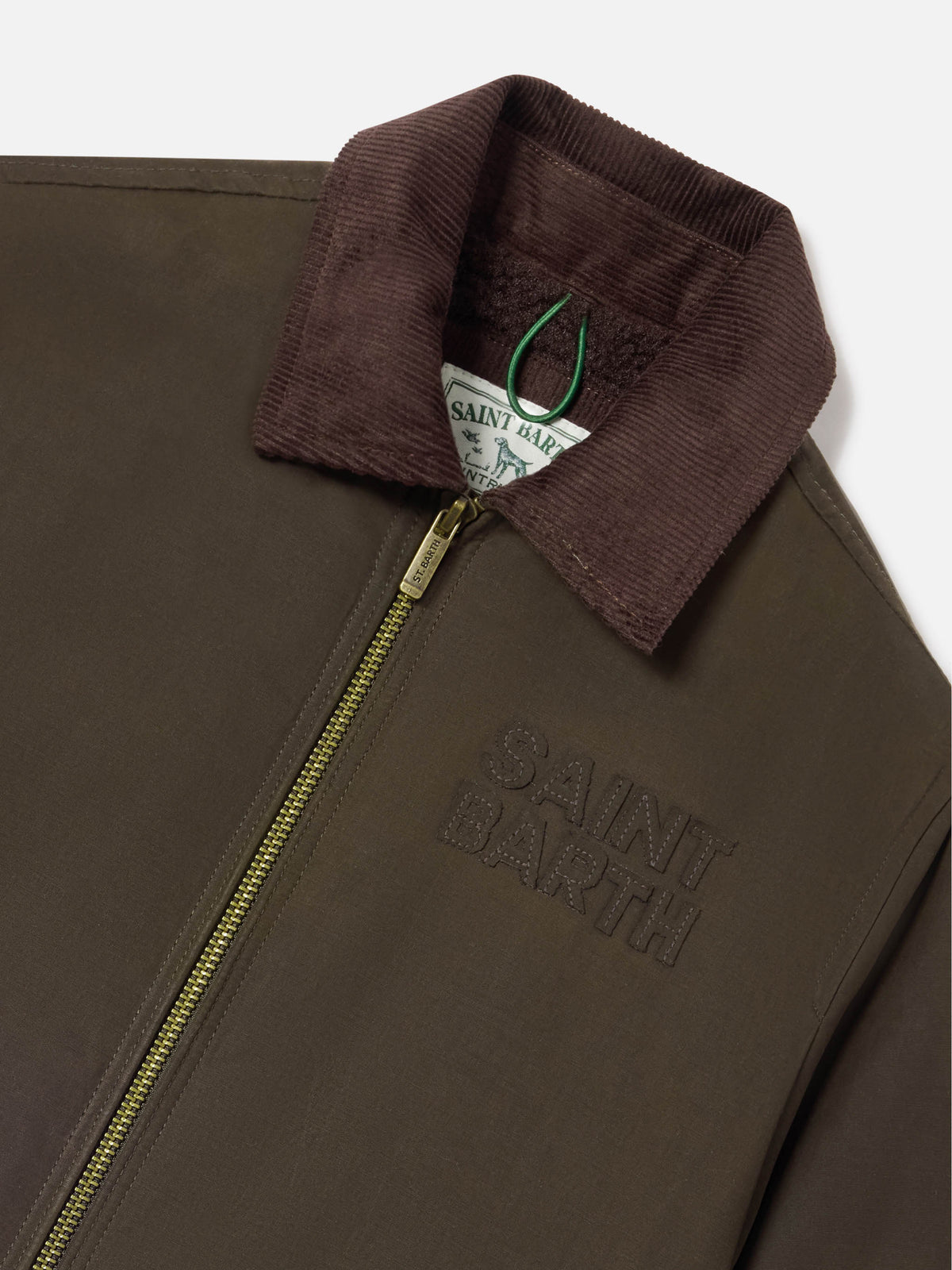 Military green Birdie waxed jacket with corduroy collar