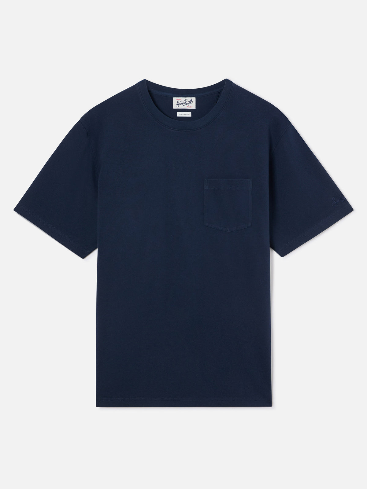 T-shirt en piqué de coton Bakewell Navy blue avec poche et logo brodé 