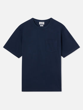 T-shirt en piqué de coton Bakewell Navy blue avec poche et logo brodé 