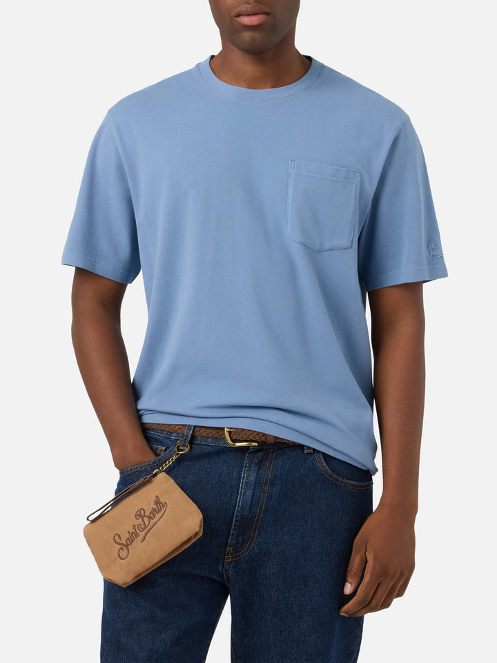 Camiseta Dusty blue de piqué de algodón Bakewell con bolsillo y bordado del logo 