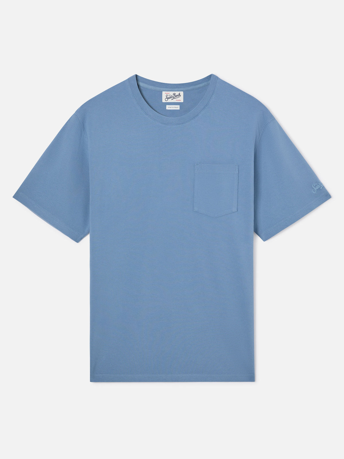 Dusty blue Bakewell cotton piqué t-shirt with pocket and logo embroidery