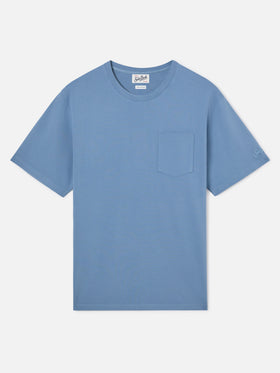 Dusty blue Bakewell cotton piqué t-shirt with pocket and logo embroidery