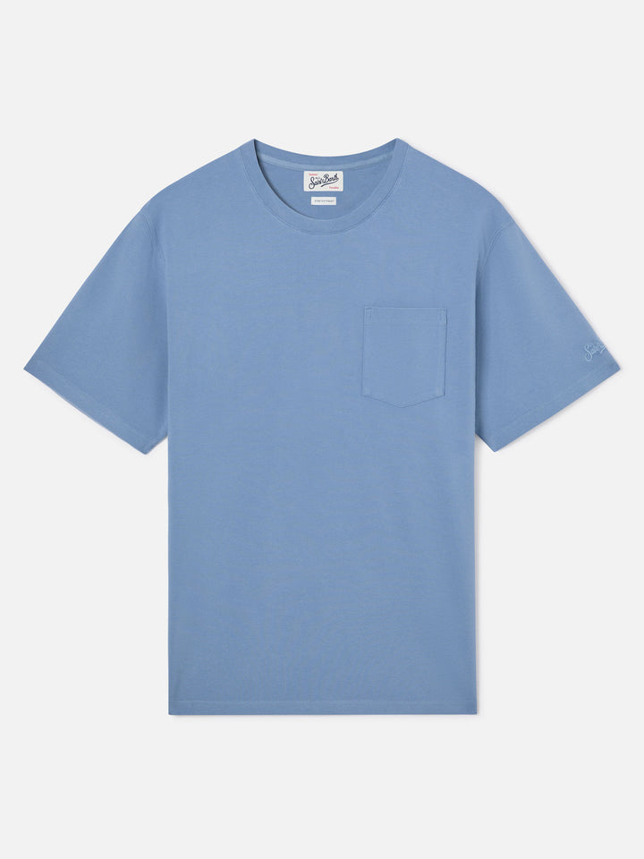 Camiseta Dusty blue de piqué de algodón Bakewell con bolsillo y bordado del logo 