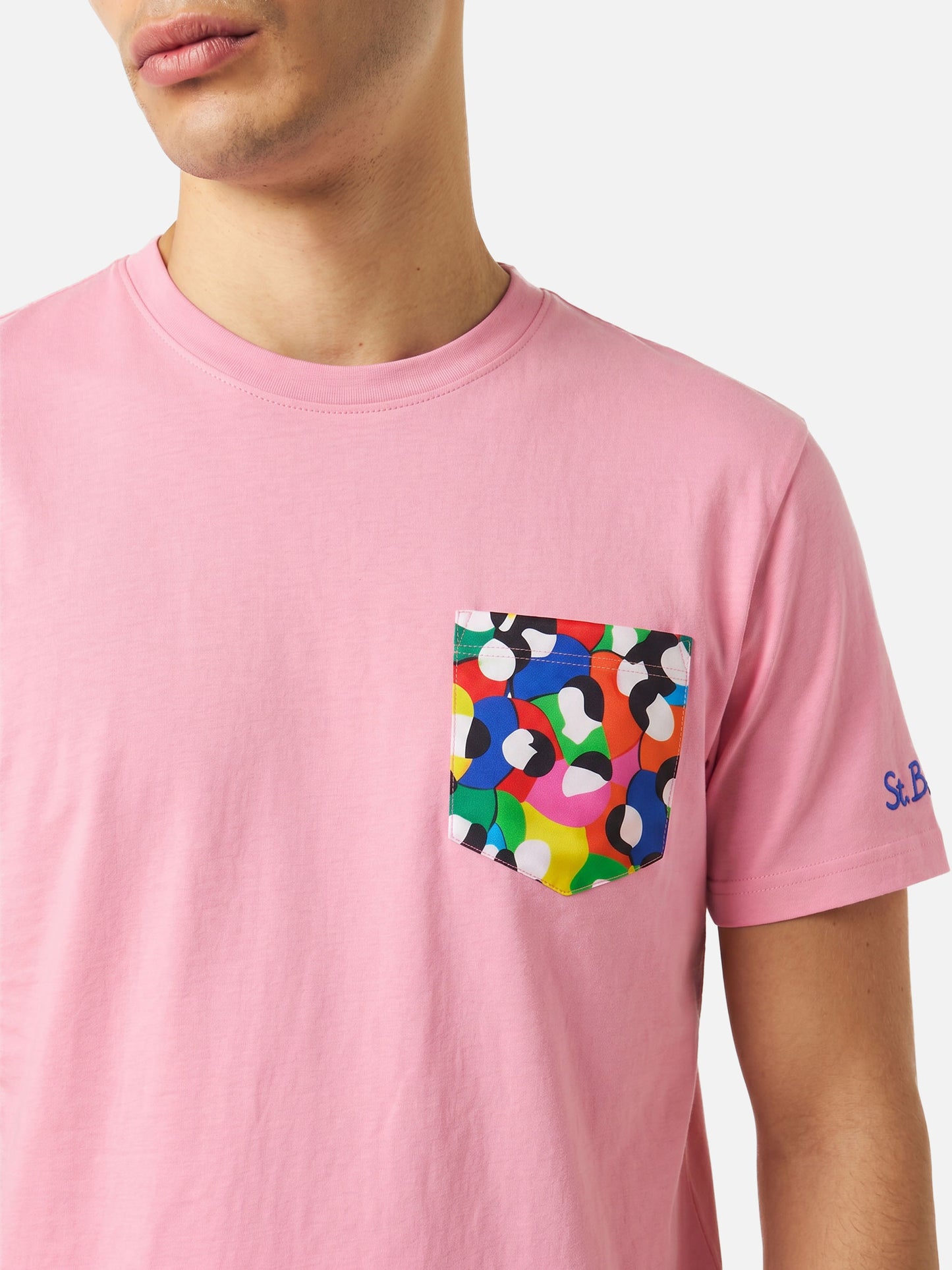Pink Blanche t-shirt with multicolor printed pocket | Special Edition