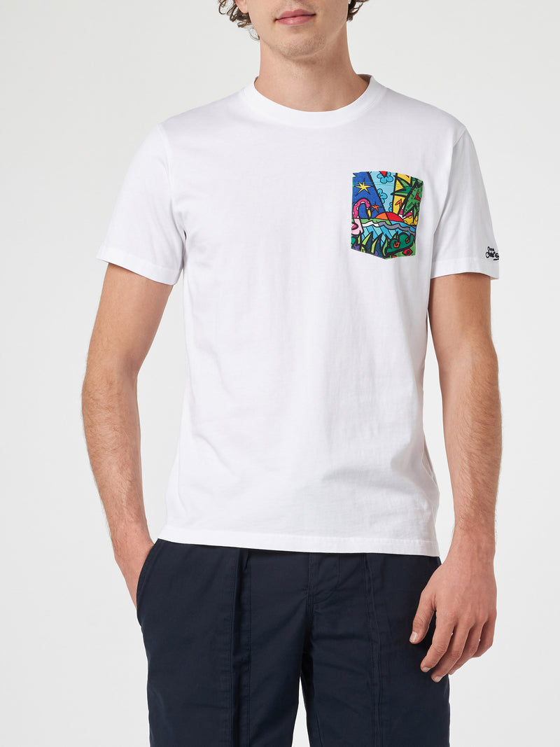 T-shirt da uomo in cotone Blanche con taschino stampato Britto | EDIZIONE SPECIALE BRITTO