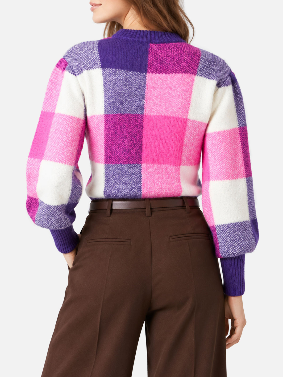 Bloom Soft Pullover mit Karomuster und Strasssteinen 
