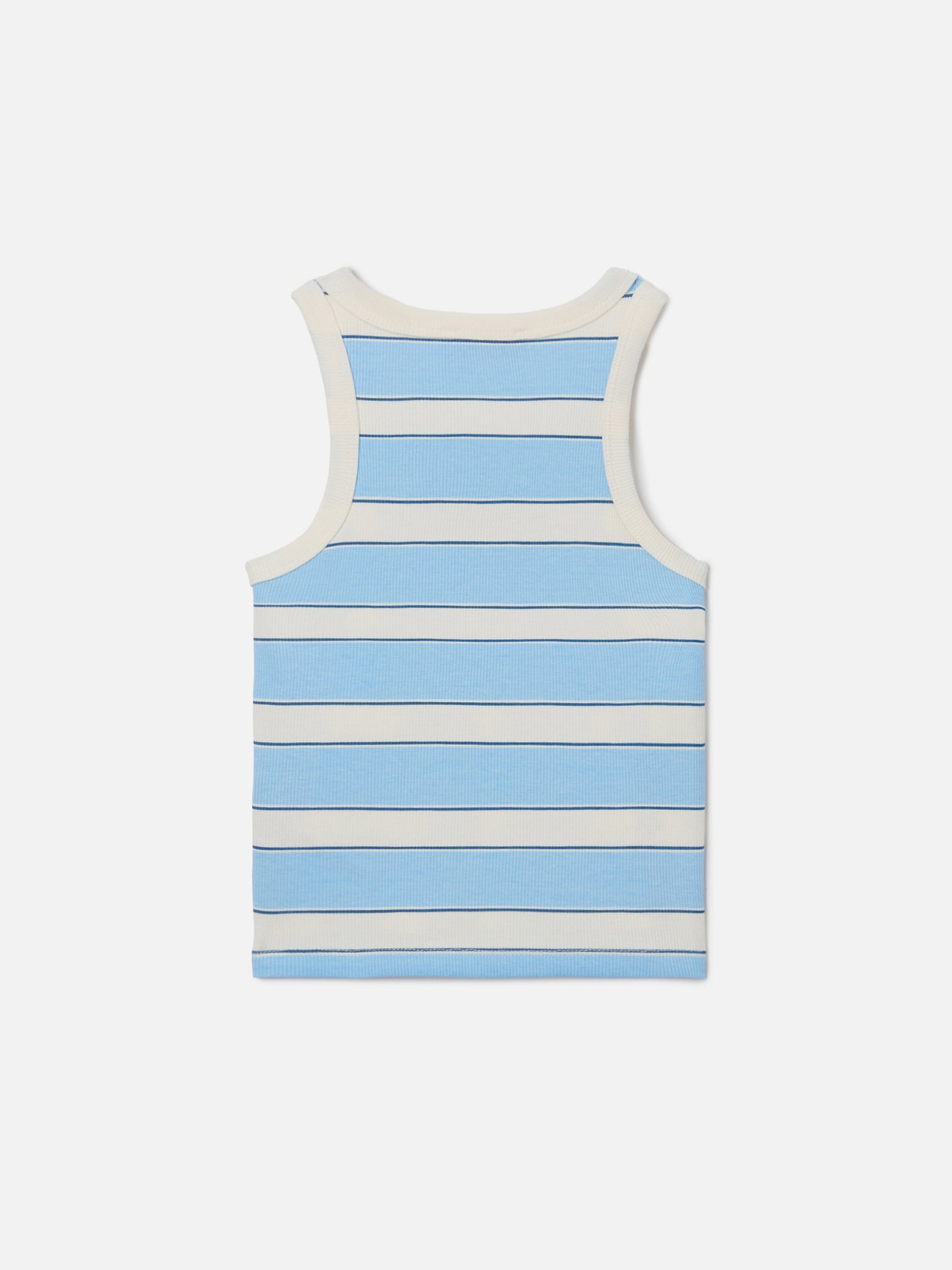 Blaues Blue Jr Tanktop mit hellblauen und cremefarbenen Streifen und gesticktem Logo 