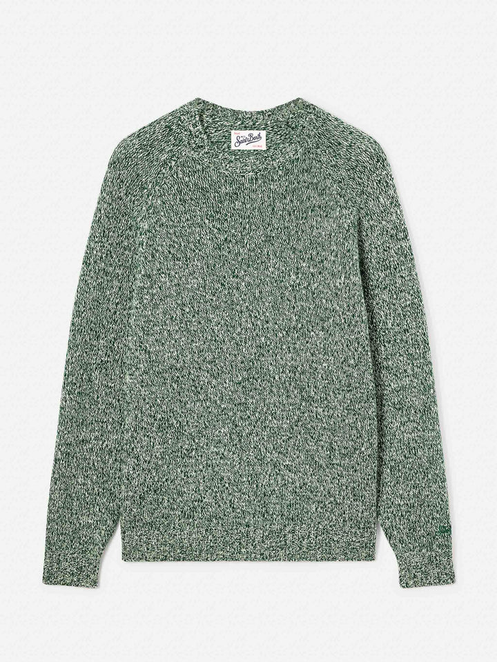 Maglia girocollo Blunt verde in lana con lavorazione mouliné