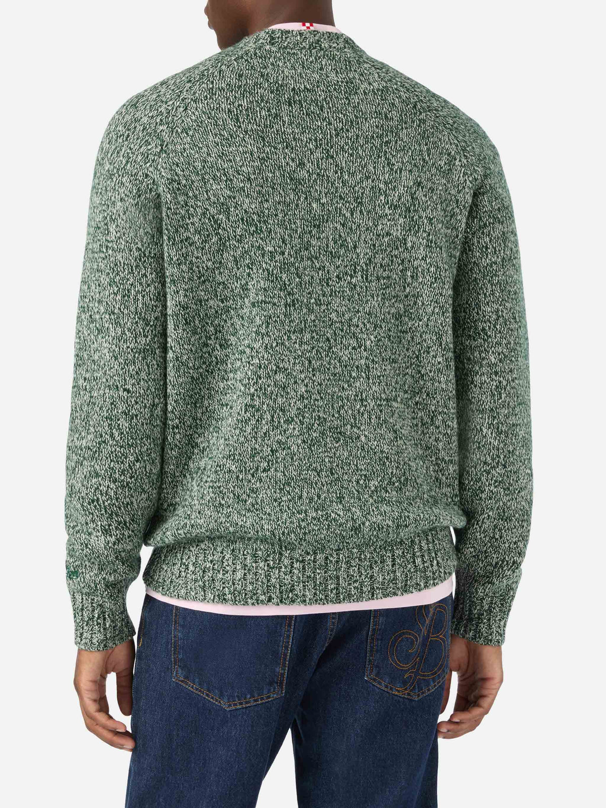 Maglia girocollo Blunt verde in lana con lavorazione mouliné