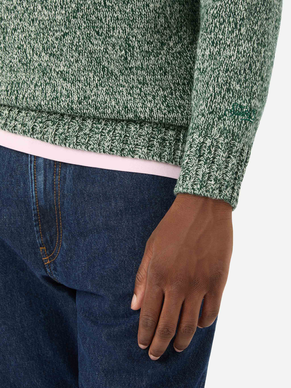 Maglia girocollo Blunt verde in lana con lavorazione mouliné