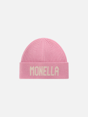 Berretto Benjie rosa con lettering Monella