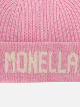 Berretto Benjie rosa con lettering Monella