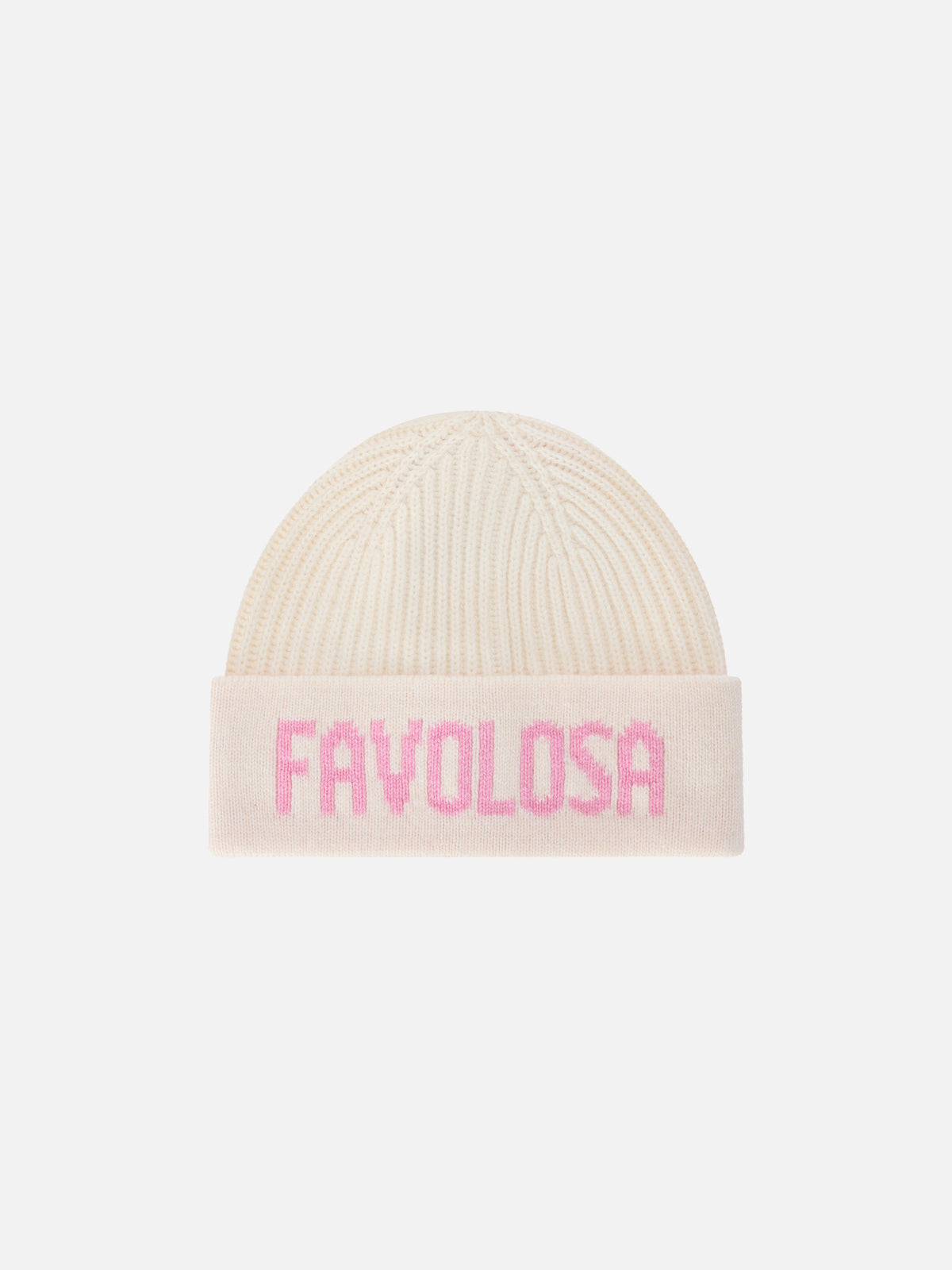 Off white Benjie beanie with Favolosa lettering