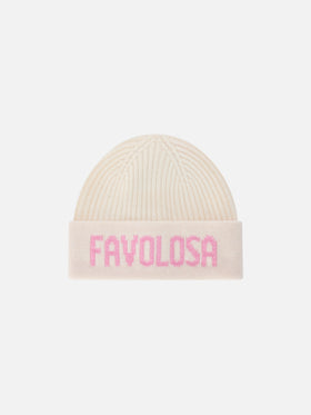 Off white Benjie beanie with Favolosa lettering