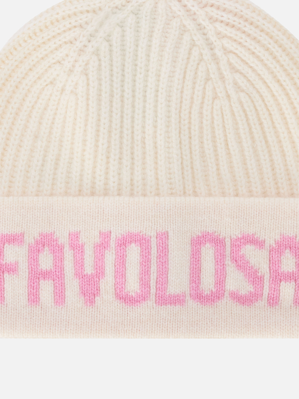 Off white Benjie beanie with Favolosa lettering